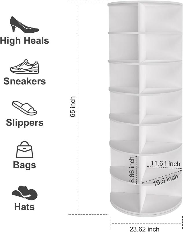 7 Tier Rotating Shoe Rack Tower, Rotating Shoe Display Rack, 360 Shoe Rack Storage Round Carousel, Vertical Carousel Shoe Organiser, Christmas Home Decor, White