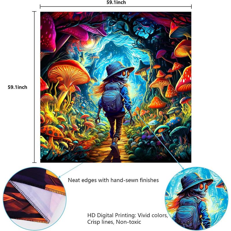 AtawLege Blacklight Mushroom Tapestry Hippie Skull Tapestries UV Reactive Forest Tapestry Cool Eyes Home Decor Aesthetic Cartoon Tapestry Wall Hanging for Teen Girls Bedroom