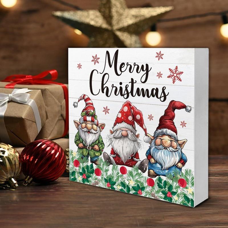 Merry Christmas Gnome Pattern PVC Sign, 1 Count Winter Artwork Funny Gifts, Farmhouse Xmas Home Decor, Decorative Office Desk Celebration Farmhouse Accessories