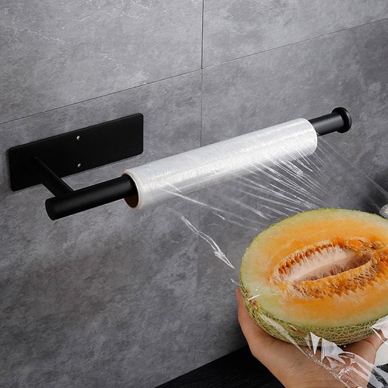 Wall Mounted Paper Towel Holder, 1 Count Punch Free Kitchen & Bathroom Organizer for Rolls Paper, Plastic Wrap & Towels Storage  Rack for Bathroom Kitchen Dining Room