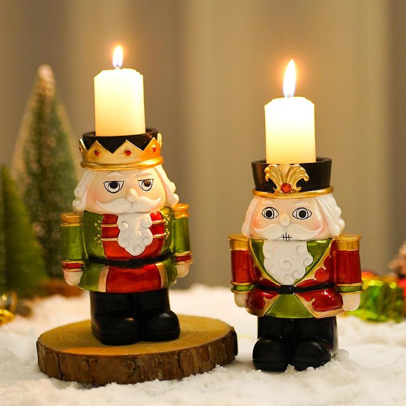 Nutcracker Design Candlestick, 1 Count Resin Christmas Themed Decoration, Festive & Party Supplies for Home Living Room Bedroom