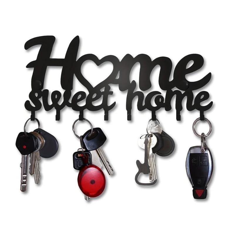 Wall Key Holder, Iron Key Hanging Rack, Home Sweet Home Letter Design Key Hook for Home Office, Home Organizer for Wall Decor