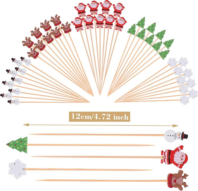 100 Pack Christmas Toothpicks for Appetizers, 4.7 Inch   Cocktail Picks for Cake Dessert  Fruit Christmas Party Decorations