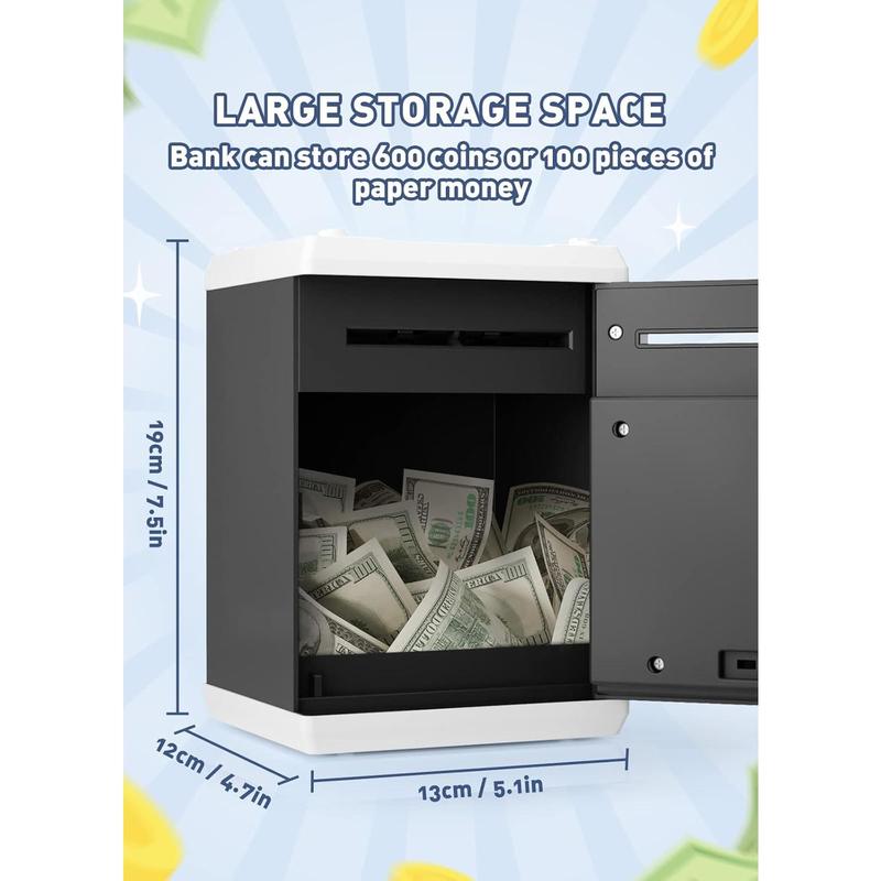 Piggy  for Girls Boys Large  Money  Banks with Password Protection, Automatic  Scroll Saving Box,  Gift for (Black-White)