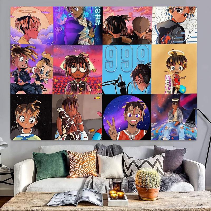 Juice Wrld Rapper Tapestry For Bedroom Juice Wrld Posters For Room Aesthetic Wall Tapestrys Cartoon Juice Wrld Flag Tapestry Wall Hanging Decor Wall Blanket For Home Wall Decor 59.1'' × 51.2