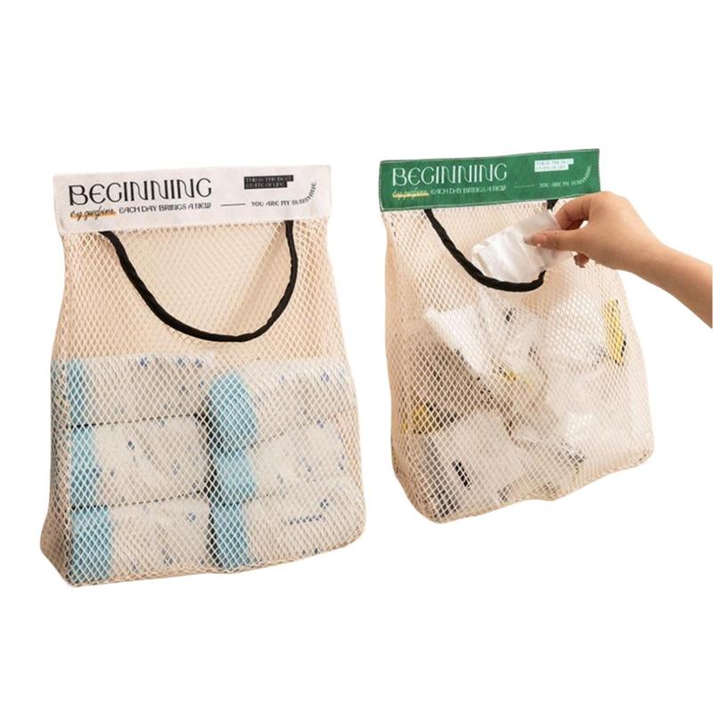 Hanging Storage Bag, 2 Counts Large Capacity Mesh Storage Bag with Handle, Household Storage Organizer for Kitchen Bathroom