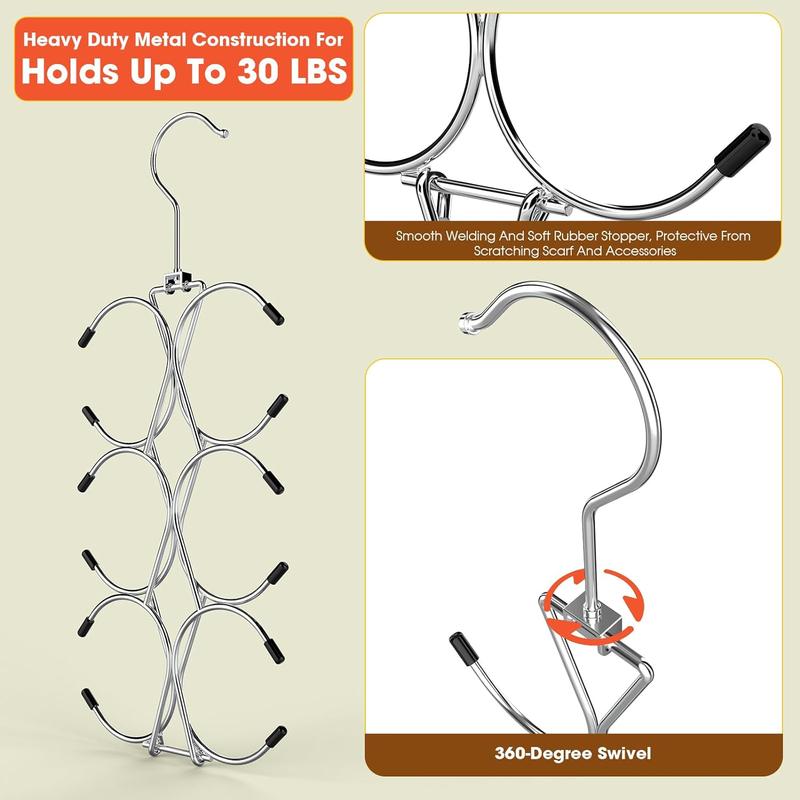 Scarf Hanger, 1 Count Space Saving 360 Degree Rotatable Scarf Hanger with 12 Hooks, Home Organizer for Scarf, Belt, Bag, Hat