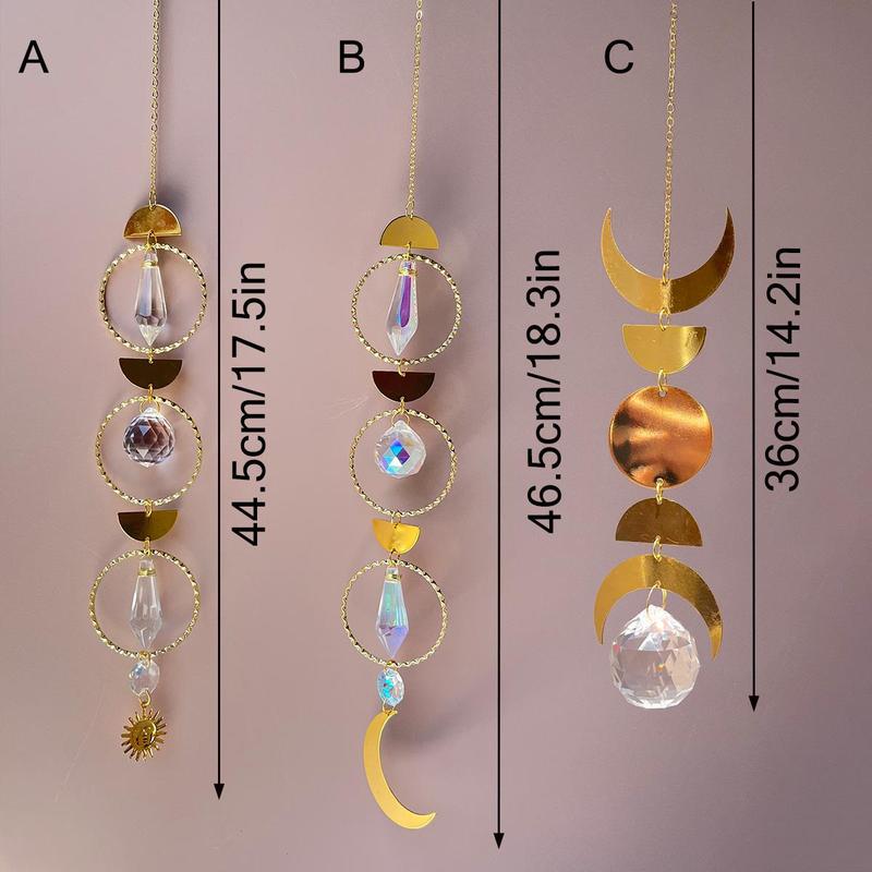 Artificial Crystal Hanging Suncatcher, 1 Count Moon & Sun & Round Shaped Bohemian Hanging Decor for Home Living Room Bedroom, Home Decor Supplies