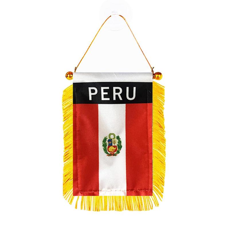 Peru Window Hanging Flag, Mini Flag Banner with Suction Cup, Car Rearview Mirror Decor Flag, Decorative Hanging Flag for Home Car, Party Supplies