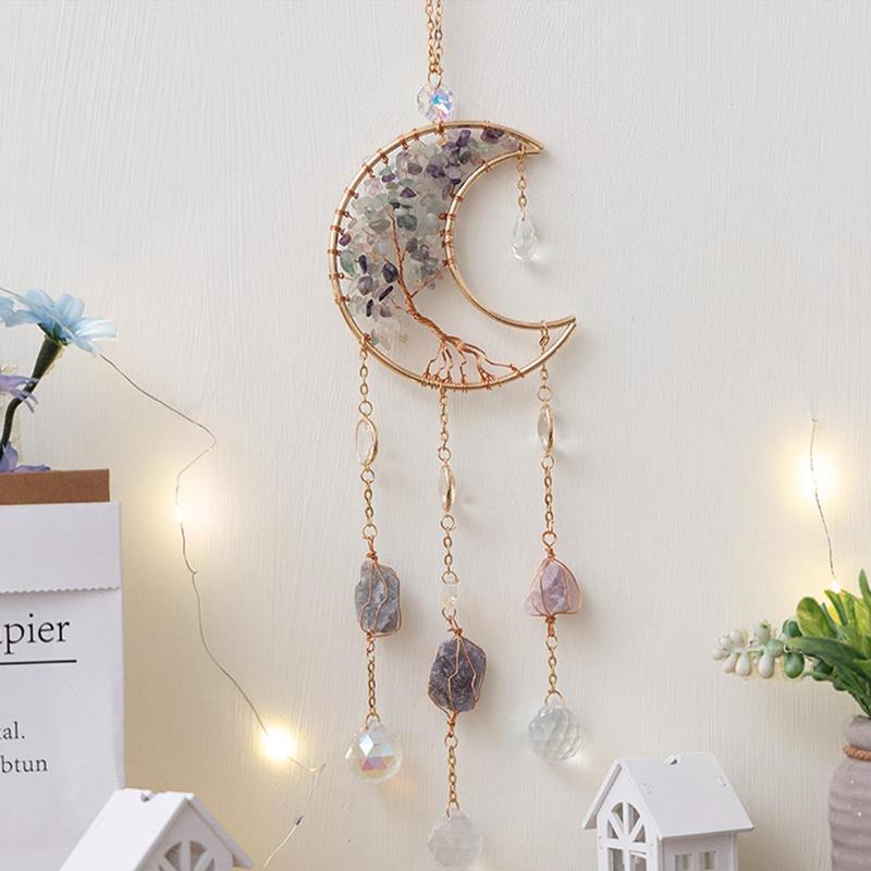 Moon Design Hanging Decor, Artificial Crystal Decor Sun Catcher, Courtyard Garden Living Room Window Decoration, Gift for Friends