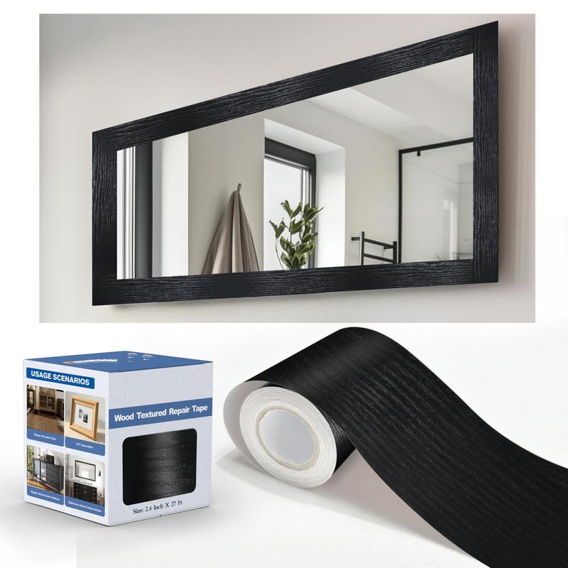 27 FT Wood Grain Wallpaper Border, Removable Waterproof Mirror Border Peel and Stick,Bathroom Mirror Frame Border.（Black）