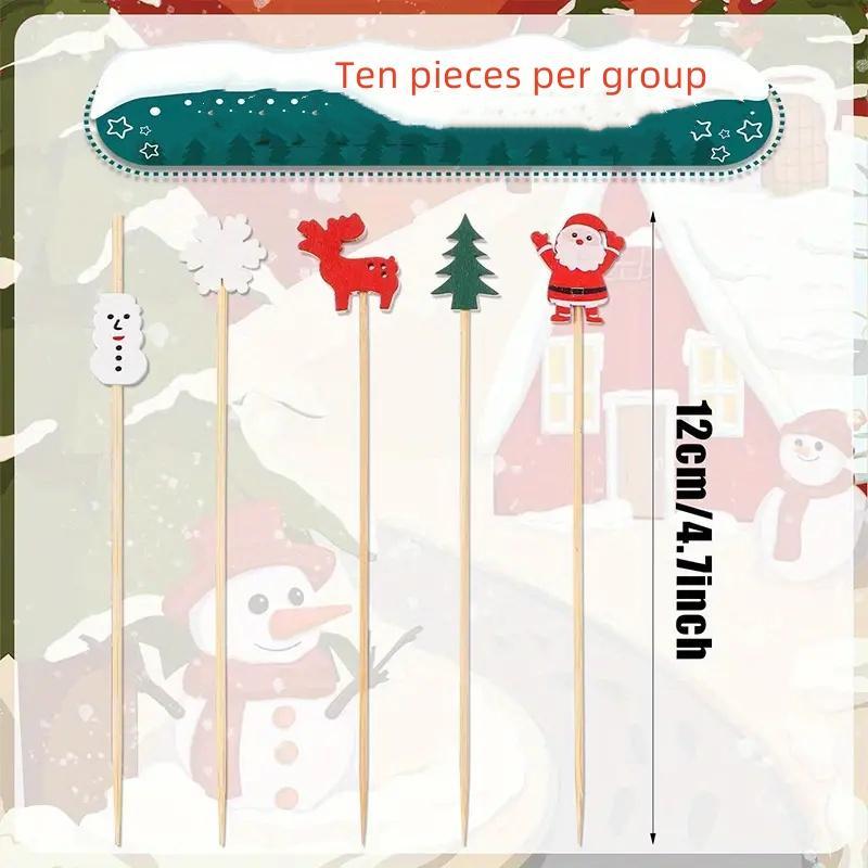 Christmas Themed Cocktail Picks, 50pcs set Snowflake & Santa Claus & Reindeer & Tree & Snowman Pattern Cocktail Sticks, Party Decoration Supplies