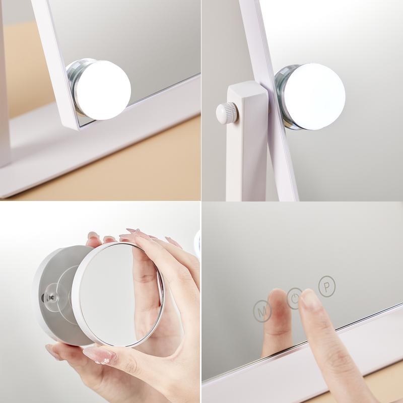 HIEEY Hollywood Vanity Mirror with 12 Dimmable Bulbs Lights , Three Color Lighting Modes, and 5X Magnification , Smart Touch Control, 360°Rotation (White,Gift Box)