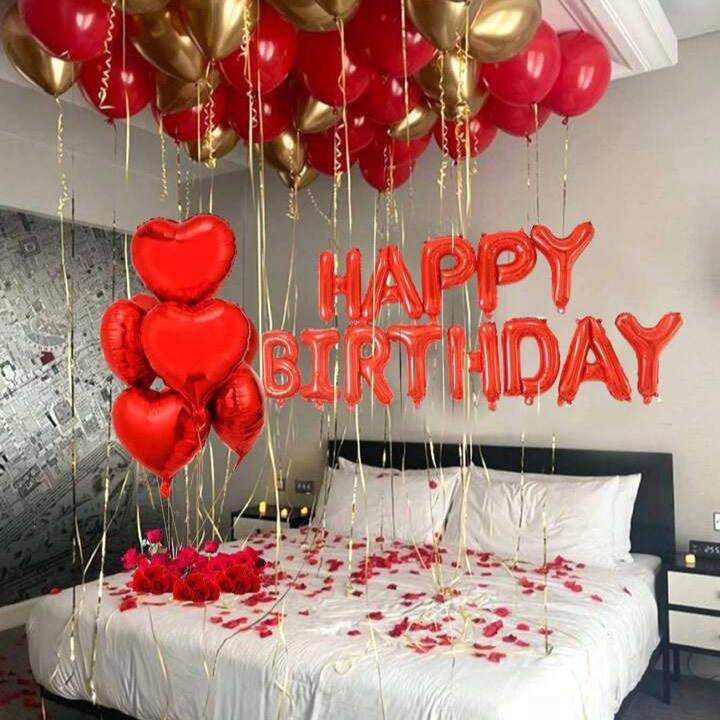 48pcs Red Happy Birthday Balloon Set with 18-Inch Heart Shape and Gold Latex Balloons for Party Decoration Colorful