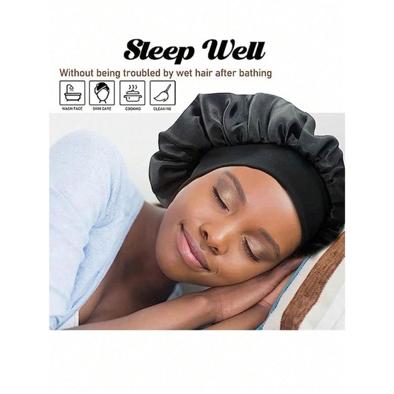 1 2pcs Silk Bonnet For Sleeping, Satin Hair Bonnets, Soft Elastic Band Silk Sleep Cap, Silk Hair Wrap For Curly Hair (Black Gold)