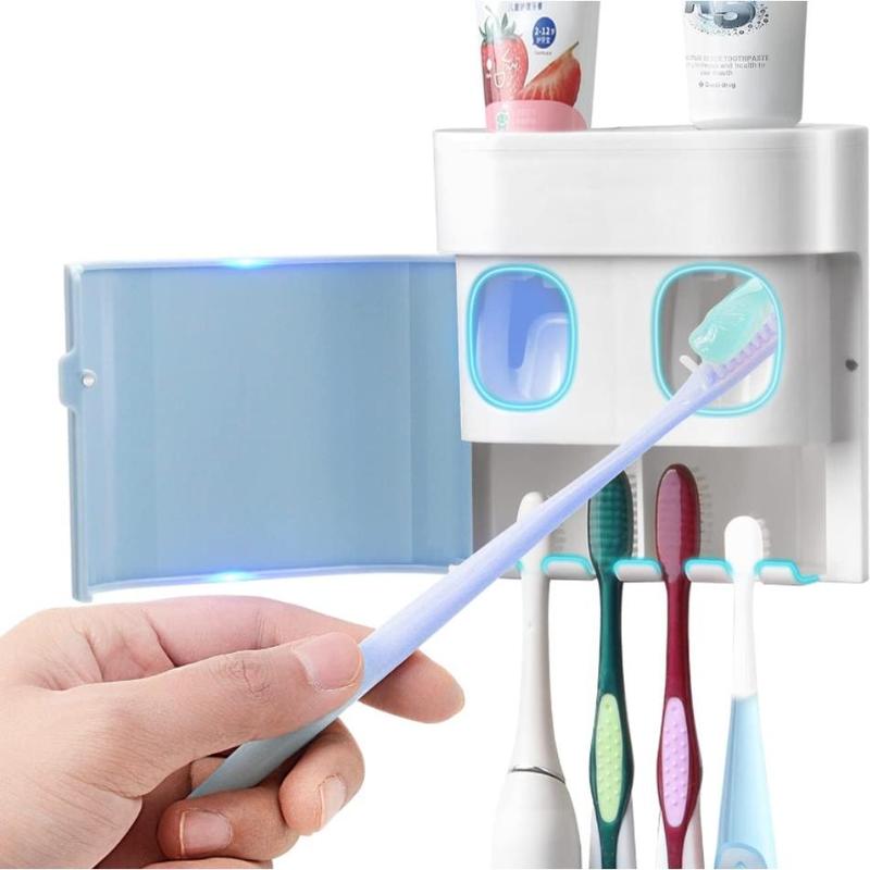 Toothbrush Holder Toothpaste Dispenser Wall Mounted Cover Electric Tooth Brush Stand Set with 2 Toothpaste Squeezers for Shower Bathroom Kids Black (No Electric, No Light) japanese  nylon