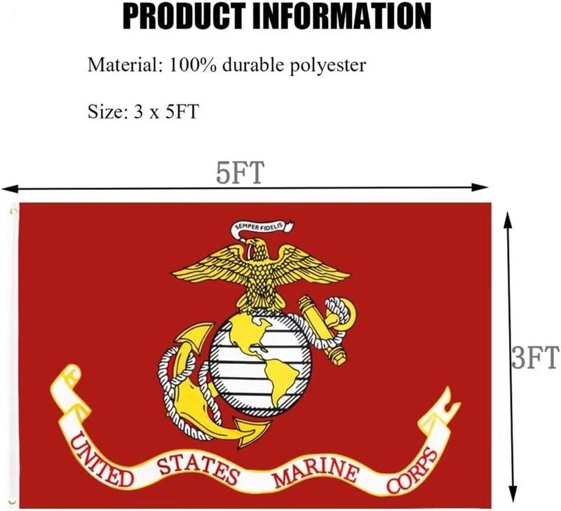 FATIMA US Marine Corps USMC Flag 3x5 Outdoor Double Sided - Heavy Duty Polyester US Military Army Flags Long Lasting with 2 Brass Grommets -F27