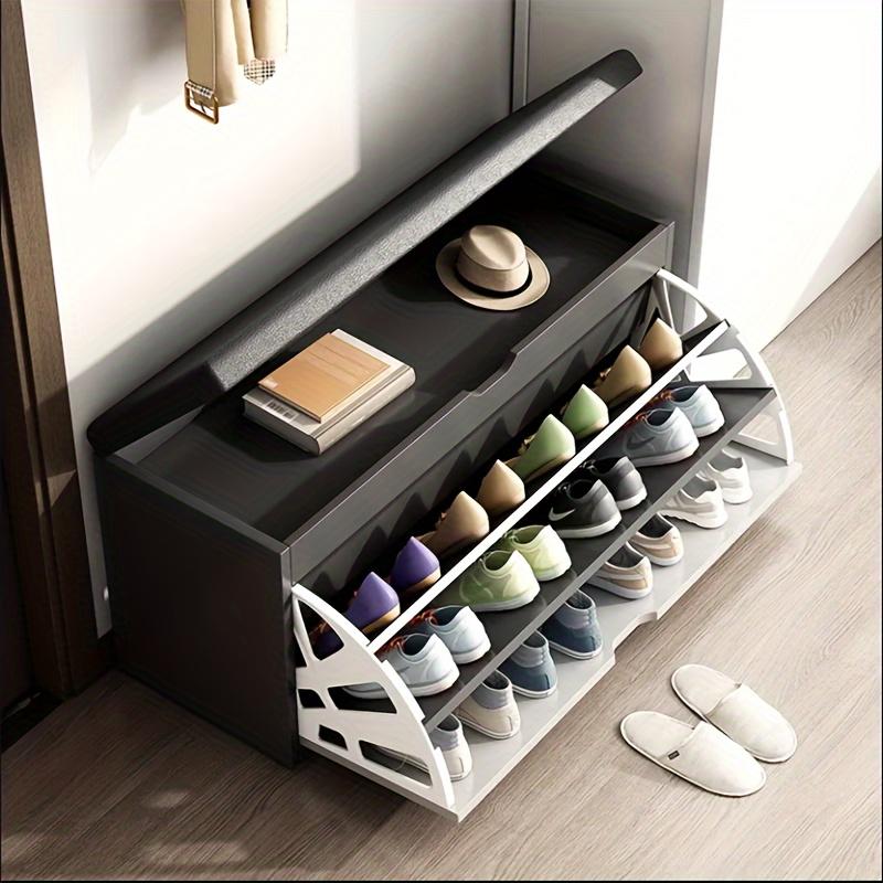 3-Tier Under-Bed Shoe Rack Organizer with Removable Seat Storage Bench with Flip Drawers