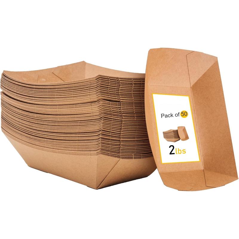 50 pack Food Boats Disposable 2lb Eco Friendly Poly Coated Paperboard - Greaseproof Paper Boats for Food Serving, Hot Dog Nacho Trays and Nacho Boats for Concession Stand, Parties