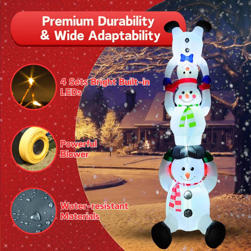 PTS 10FT Inflatable Snowman Family Tower Outdoor Decoration, Christmas Blow Up Yard Decorations, Built-in LED Lights Inflatables Xmas Holiday Funny Decor for Indoor Lawn Garden Ornaments