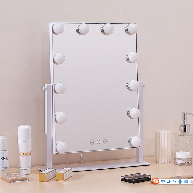 HIEEY Hollywood Vanity Mirror with 12 Dimmable Bulbs Lights , Three Color Lighting Modes, and 5X Magnification , Smart Touch Control, 360°Rotation (White,Gift Box)