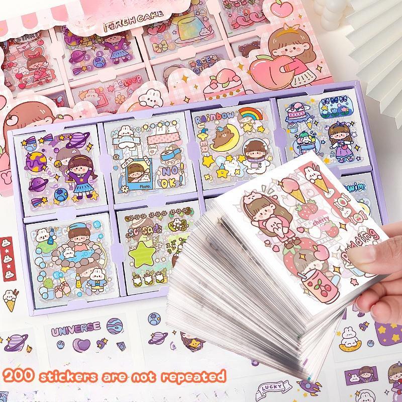 Cartoon Pattern Sticker, 200pcs box Cute Decorative Sticker, Waterproof Self Adhesive Decor Paper for Gift Greeting Card & Water Bottle & Laptop