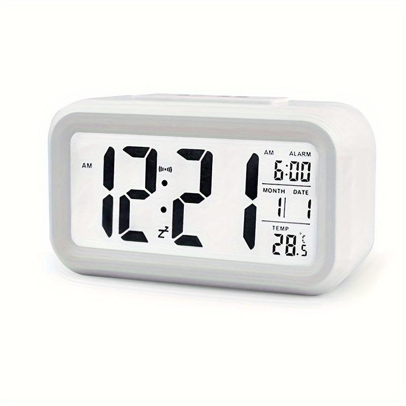 Upgraded Digital Alarm Clock, LED Display with Temperature Larger Lound Light Control Portable Calendar Brightness with Battery Powered Alarm Clocks Bedside for Everyone