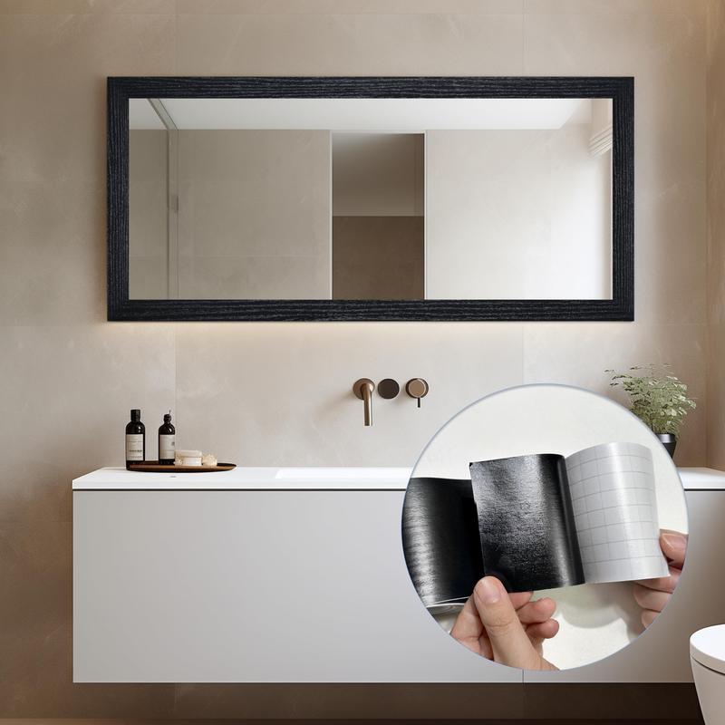 27 FT Wood Grain Wallpaper Border, Removable Waterproof Mirror Border Peel and Stick,Bathroom Mirror Frame Border.（Black）