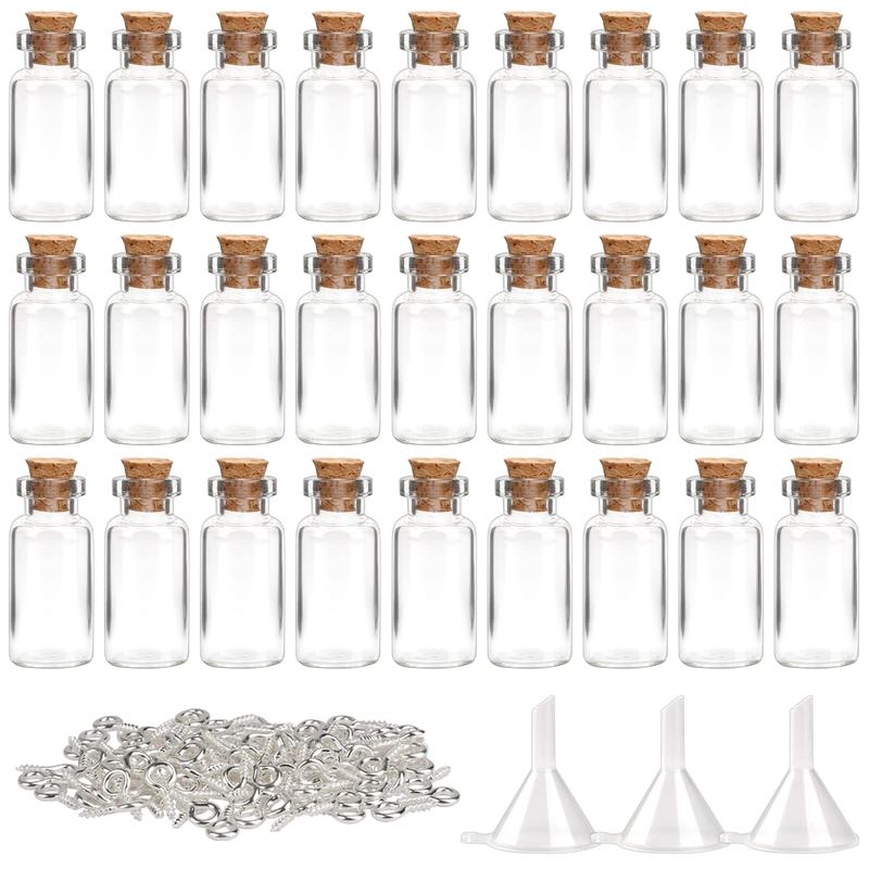 60pcs 2mL Mini Glass Bottles, Spell Jars with Cork Stoppers, Small Vials with Eye Screws and Funnels for Art Crafts Wedding Party Favors