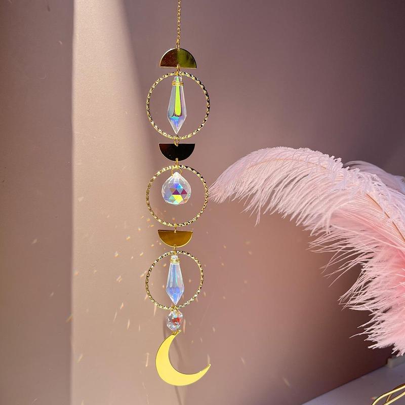 Artificial Crystal Hanging Suncatcher, 1 Count Moon & Sun & Round Shaped Bohemian Hanging Decor for Home Living Room Bedroom, Home Decor Supplies