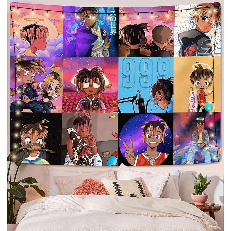 Juice Wrld Rapper Tapestry For Bedroom Juice Wrld Posters For Room Aesthetic Wall Tapestrys Cartoon Juice Wrld Flag Tapestry Wall Hanging Decor Wall Blanket For Home Wall Decor 59.1'' × 51.2