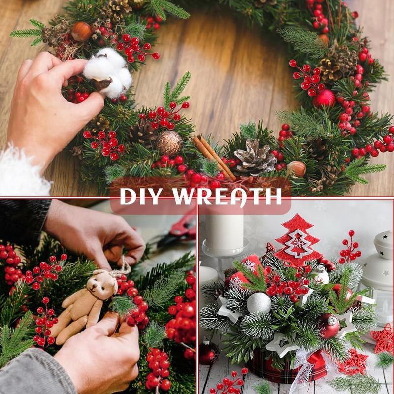 60 PCS Artificial Pine Branches Christmas Faux Pine Greenery Stems for Christmas Tree DIY Crafts Holiday Home Decoration Decorative Ornaments Plant