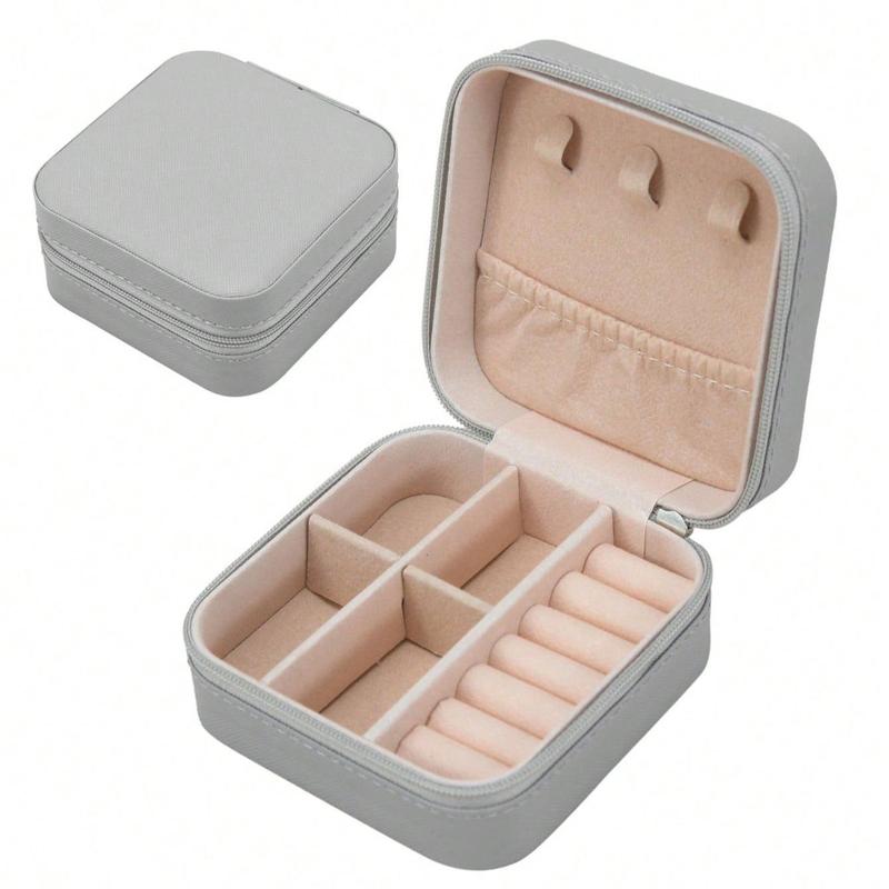 Portable Travel Jewelry Box, 1 Count Ring Necklace Earrings Storage Box with Zipper,  Home Organizer for Indoor & Outdoor