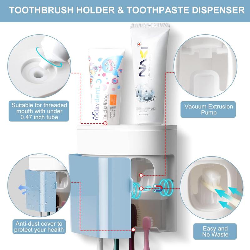 Toothbrush Holder Toothpaste Dispenser Wall Mounted Cover Electric Tooth Brush Stand Set with 2 Toothpaste Squeezers for Shower Bathroom Kids Black (No Electric, No Light) japanese  nylon