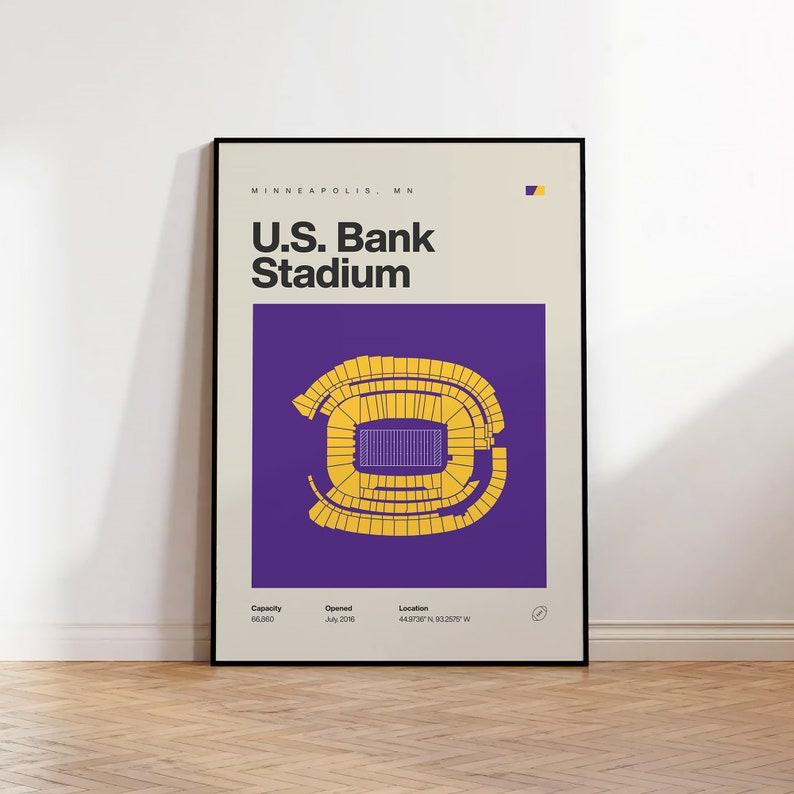 Minnesota Vikings Poster, US Bank Stadium Print, Mid Century Modern Football Poster, Sports Bedroom Posters, Minimalist Office Wall Art