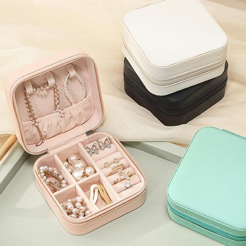 Portable Travel Jewelry Box, 1 Count Ring Necklace Earrings Storage Box with Zipper,  Home Organizer for Indoor & Outdoor