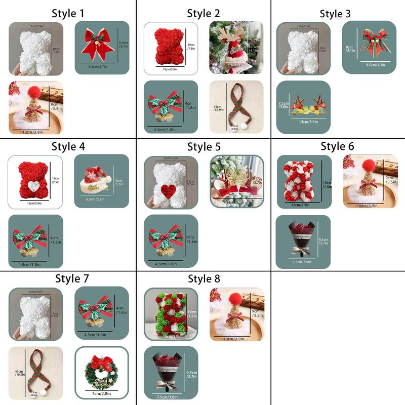 Christmas Themed Bear with Bowknot & Hat Decor, 1 Count Cute Simulated Rose Bear Ornaments, Romantic Gift for Women & Girls, Party Decoration Supplies