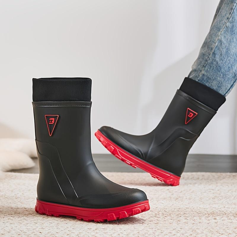 Waterproof Rain Boots - Warm Fleece Lined, Slip-Resistant Mid-Calf for Fall Winter