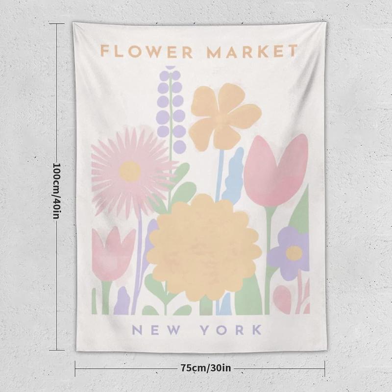 Danish Pastel Botanical Flower Market Aesthetic Floral Plants Tapestries Wall Hanging Tapestry Decorative Flag For Home Decor Living Room College Dorm Bedroom Banner Poster