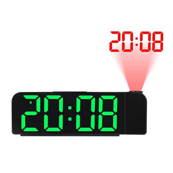 180° Rotation Projection Alarm Clock 12 24H LED Digital Clock USB Charge Ceiling Projector Alarm Clock Green