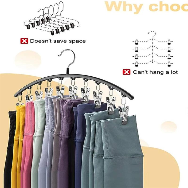 Hanger with 10 Clips, 1 Count Stainless Steel Clothes Hanger, Space Saving Clothes Hanger for Home Dorm Travel, Home Supplies