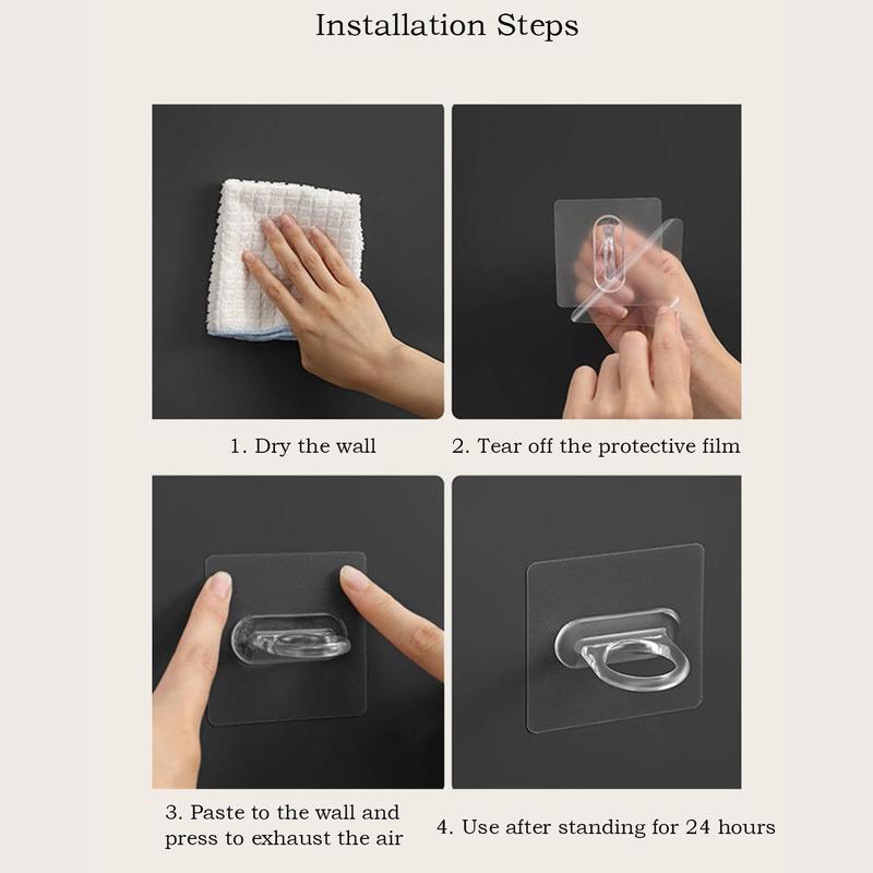 10pcs Clear Hook Ring, Multifunctional Self-adhesive Hook, Home Organizers for Kitchen Bathroom