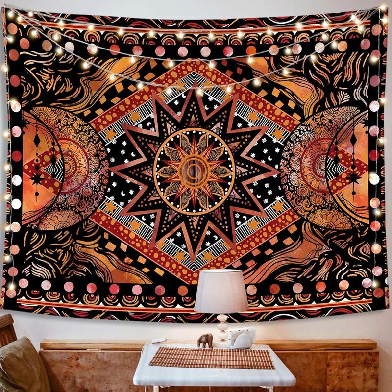 Orange Sun and Moon Tapestry Wall Hanging, Indie Hippie Cool Wall Tapestries, Aesthetic Tapestry for Bedroom Living Room Dorm (Orange, 30'' × 40'')