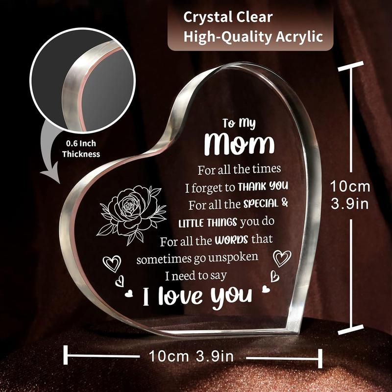 Gifts for Mom, Mom Birthday Gifts Mothers Day Gifts - Acrylic Keepsake 3.9x3.9 Inch - I Love You Mom Gifts from Son Daughter -  Valentines Day Christmas Gift Ideas for Mom