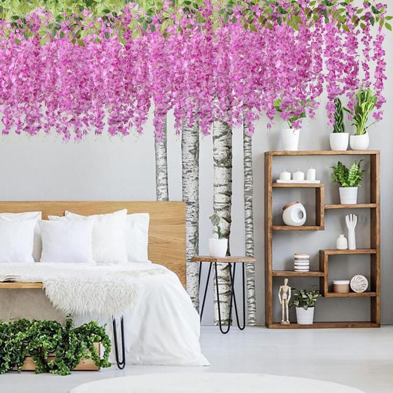 6 Pieces Wisteria Hanging Flowers 3.6ft Artificial Vines Fake Garland Silk Flower String for Wedding Party Garden Outdoor Greenery Home Wall Decoration