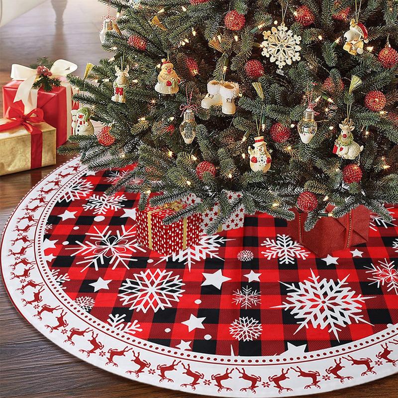 92CM Christmas Tree Skirts Snowflakes Red Fleece Mat,Navidad Plush Skirt Xmas Tree Fur Base,Santa Merry Christmas Decoration New Year Party Decor tree skirt