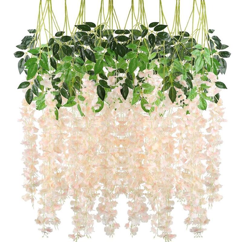 6 Pieces Wisteria Hanging Flowers 3.6ft Artificial Vines Fake Garland Silk Flower String for Wedding Party Garden Outdoor Greenery Home Wall Decoration