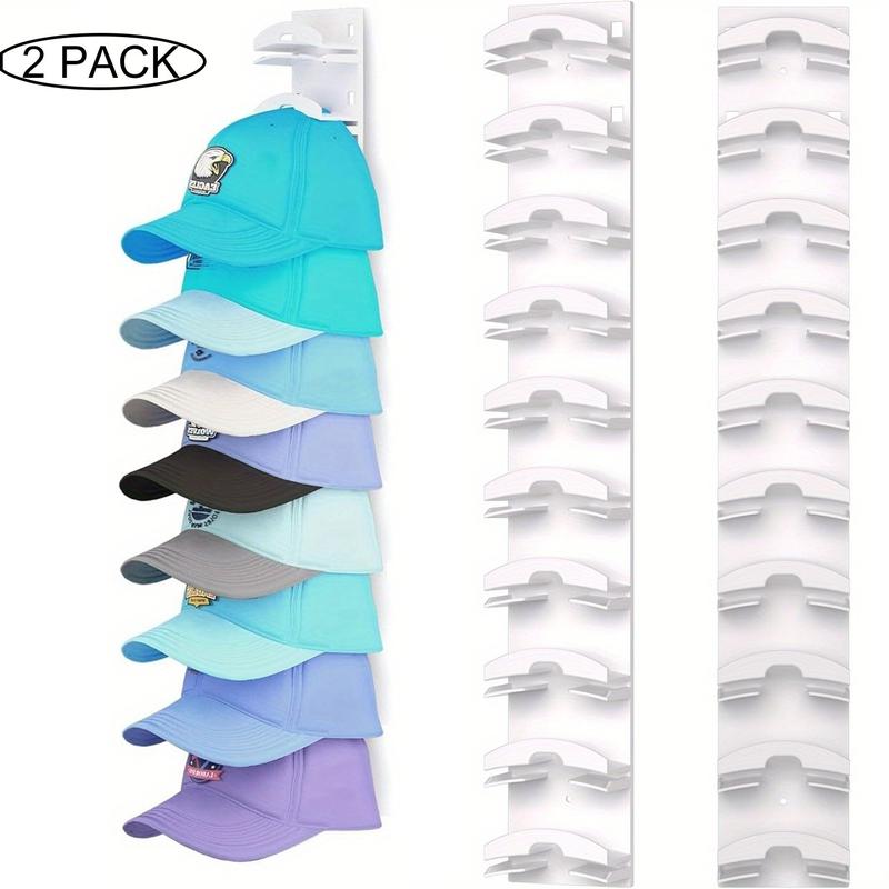 2 PCS Baseball Hat Storage Hooks with Strong Adhesive, Up to 20 Hats, Door Closet Hat Rack, Multi-Tier Hat Organizer, Two Mounting Options, Wall Mounted Hat Collection Rack