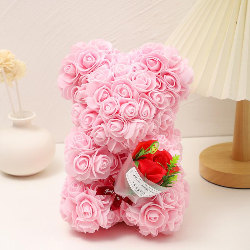 Christmas artificial rose bear, 1 romantic artificial flower bear, anniversary gift, birthday, Mother's Day FEt Hanyeah Dream Home Decor Decorative