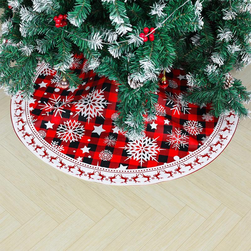 92CM Christmas Tree Skirts Snowflakes Red Fleece Mat,Navidad Plush Skirt Xmas Tree Fur Base,Santa Merry Christmas Decoration New Year Party Decor tree skirt